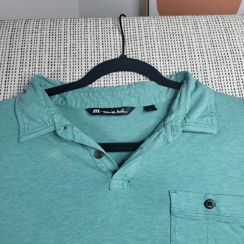 TravisMathew Polo Shirt Mens Large Green Short Sleeve Pocket Button Golf Casual